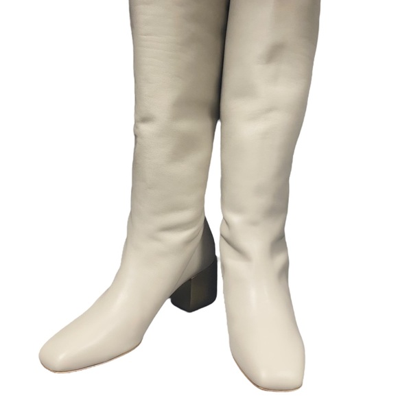 SALVATORE FERRAGAMO - Avivo Knee High Beige/Cream Leather Gancini Boot w/2” heel - Picture 8 of 9